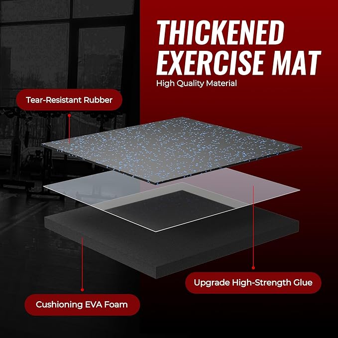SUPERJARE 0.56'' Thick 48 Pcs 192 Sq Ft Rubber Top Exercise Equipment Mats, High Density EVA Foam Mats with Rubber Top, Interlocking Gym Flooring for Home Gym, Protective Workout Mat, Black/Blue - Bloomnest