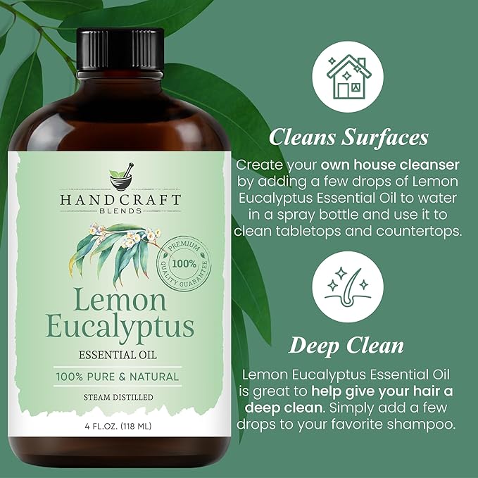 Handcraft Blends Lemon Eucalyptus Essential Oil – Huge 4 Fl Oz – 100% Pure and Natural – Premium Grade Essential Oil for Diffuser and Aromatherapy, Skin, Massage, Candle and Soap Making Fragrance - Bloomnest