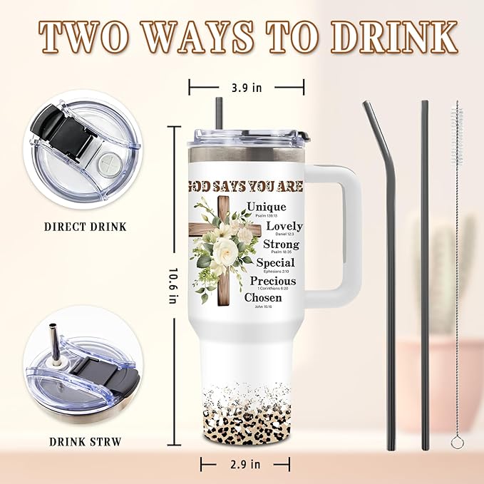 DUUV Christian Gifts for Women, Christian Tumbler 40 Oz with Handle, Christmas Thanksgiving Religious Gifts for Wife Mom Sister, Jesus God Encouragement Gift for Faith Lovers Women, 1PCS - Bloomnest