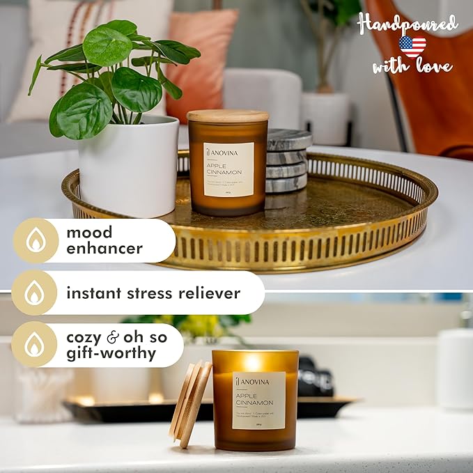 Anovina Apple Cinnamon Candle – Soy Wax Blend with Apple & Cinnamon Scent – Non-Toxic Fall Candle Jar for Home Décor, Autumn Gifts, Cozy Holiday & Seasonal Home Fragrance - Bloomnest