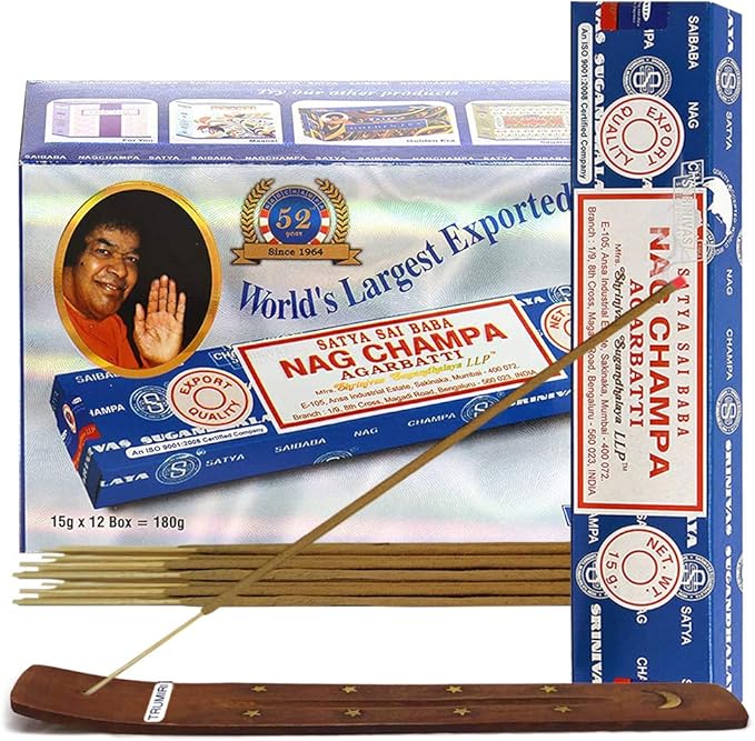 Nag Champa Incense Sticks 15g x 12 and Incense Stick Holder Bundle - Bloomnest
