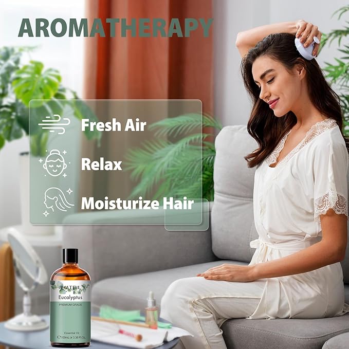 PHATOIL Pure Eucalyptus Essential Oil, 100% Pure Therapeutic Grade Premium Oil for Hair Care, Skin, Aromatherapy 3.38Fl Oz - Bloomnest
