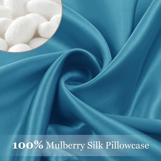 Adubor 100% Silk Pillowcase - Mulberry Silk Pillow Cases, 23 Momme 6A Grade Fibers, Silk Pillow Case for Hair and Skin Health, with Hidden Zipper (King 20''×36'', Peacock Blue, 1PC) - Bloomnest