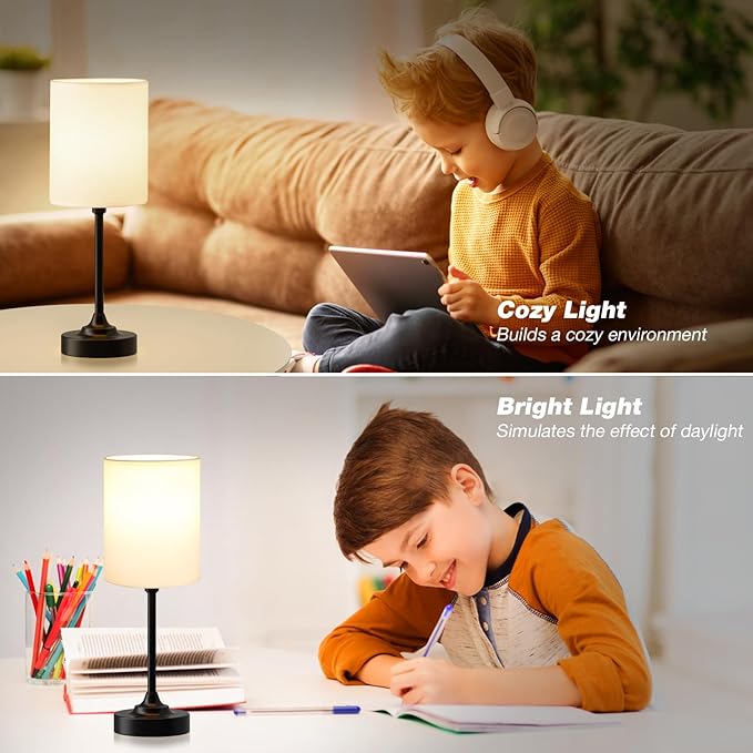 Touch Bedside Table Lamps for Bedroom - 3 Way Dimmable Black Nightstand Lamp, Small Desk Lamp for Office, Living Room, Dorm Room, Reading - Bloomnest