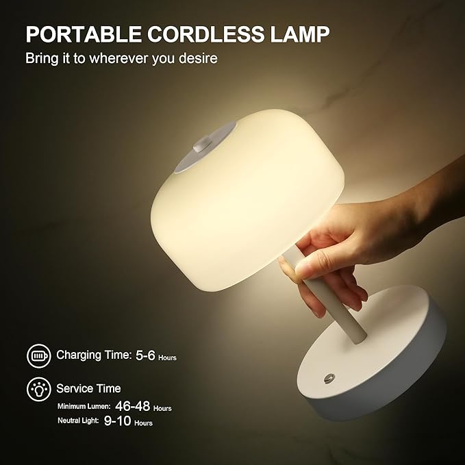 Oneach 9in Cordless LED Mushroom Table Lamp Touch 3 Way Dimmable Bedside Small Lamp Battery Operated Rechargeable Modern Nightstand Desk Lamp for Bedroom Living Room Restaurant White(2 Pack) - Bloomnest