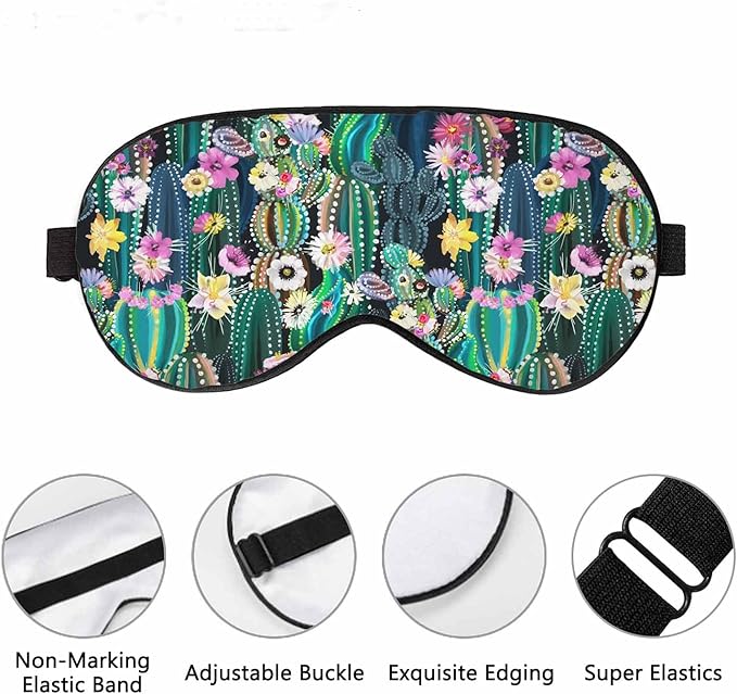 Blooming Cactus Sleep Eye Mask Cacti Succulents Colorful Abstract Cactuses Flowers Florals Men Women Sleep Mask with Adjustable Strap Eye Cover Eye Shade for Travel, Nap,Meditation - Bloomnest