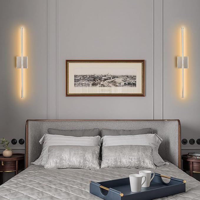 LED Wall Sconces with Remote Control, Dimmable Wall Sconces Set of 2, 5 Colors 3000K-6500K & Dimmable, Hardwire Wall Light with Timer & Night Light, LED Nickel Wall Lamps for Living Room, Bedroom - Bloomnest