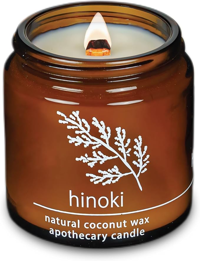 Hemlock Park Crackling Wood Wick Candle Handcrafted with Natural Coconut Wax (Small 4 oz, Hinoki) - Bloomnest