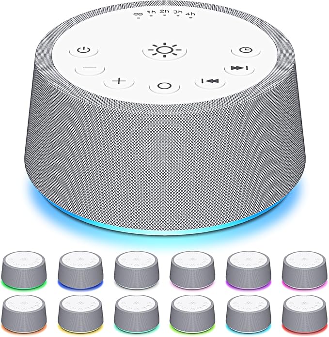 SoundLegend White Noise Sleep Sound Machines 30 Sounds 32-Level Volume 12 Colors Light 5 Timers Adjustable Light Brightness Compact for Everyone Travel Memory Function Gift