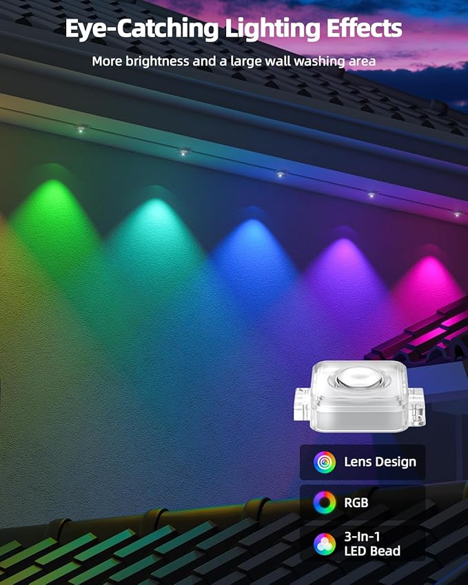 REYLAX 50FT Permanent Outdoor Lights with 30 LED Lights, RGB+IC Eaves Lights, IP67 Waterproof, Multi Scenes for Outdoor Christmas Holidays Decor, Works with APP & Remote Control, White - Bloomnest