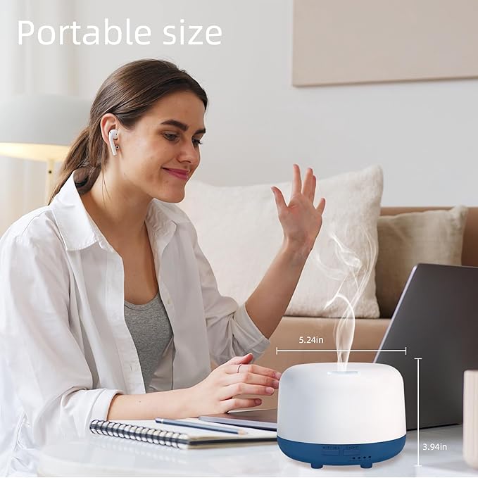 300ML Essential Oil Diffuser with Remote Control, 7 LED Color Changing Light,Ultrasonic Cool Mist Scent Humidifier - Bloomnest