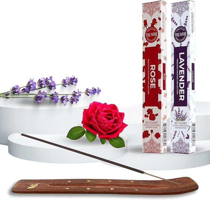 Trumiri Incense Sticks - Combo Pack of 40 Insence-Sticks - 20 Rose + 20 Lavender - Insenses - Insents - Incents - Inscense - Incence - Incienso - All Natural Incense Sticks TRUMIRI