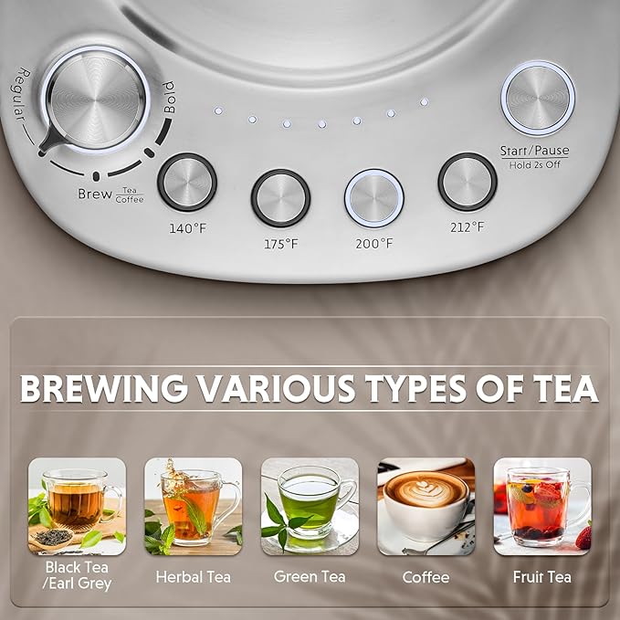 BUYDEEM K176 Tea Maker, Multifunctional Stainless Steel Electric Kettle for Tea and Coffee Brewing, Auto Keep Warm, 5 Flavor Controls, 1.5L - Bloomnest