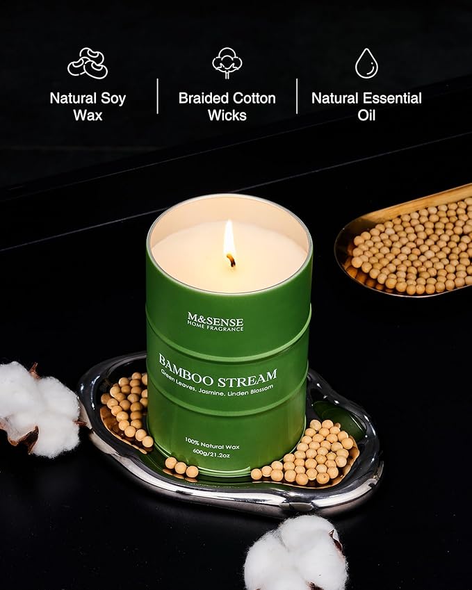 M&SENSE Bamboo Scented Candles Natural Non Toxic, Large Aromatherapy Candle for Stress Relief Meditation Relaxing, Housewarming Gifts for Women Men, 21.2oz 120 Hour Long Burning - Bloomnest