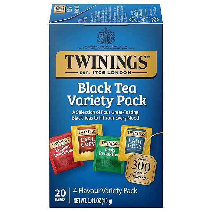 Twinings Variety Pack Black Tea Bags, 20 Count (Pack of 1), Includes English Breakfast, Earl Grey, Irish Breakfast, and Lady Grey, Caffeinated, Enjoy Hot or Iced, 20 Teabags - Bloomnest