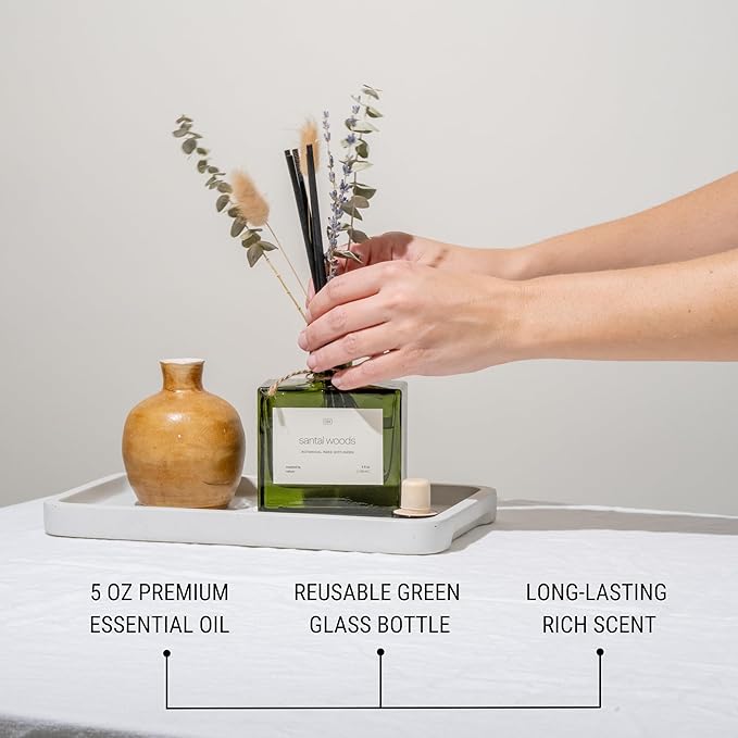 Craft & Kin Reed Diffuser with Dried Flowers | 5 oz Santal Woods Scented Reed Diffusers for Home, Bathroom | Scent Sticks | Elegant Fragrance Home Decor for Men & Women CraftKin
