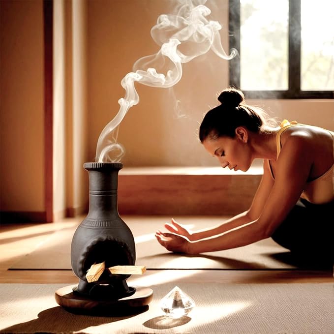 Handcrafted Palo Santo Burner–Mexican Style Clay Incense Dish for Aromatherapy and Stress Relief–Compatible with Wood Sticks, Sage,Cone Incense–Mini Home Altar with Unique Chimney Design - Bloomnest