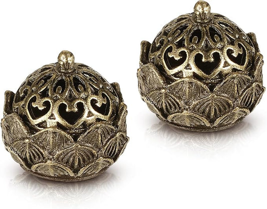 2 Piece Mini Brass Lotus Flower Incense Holder with Lid 1.1 x 1 inches Small Vintage Closed Incense Burner Elegant Desktop Ornament for Home Office Yoga Meditation Spa Teahouse - Bloomnest