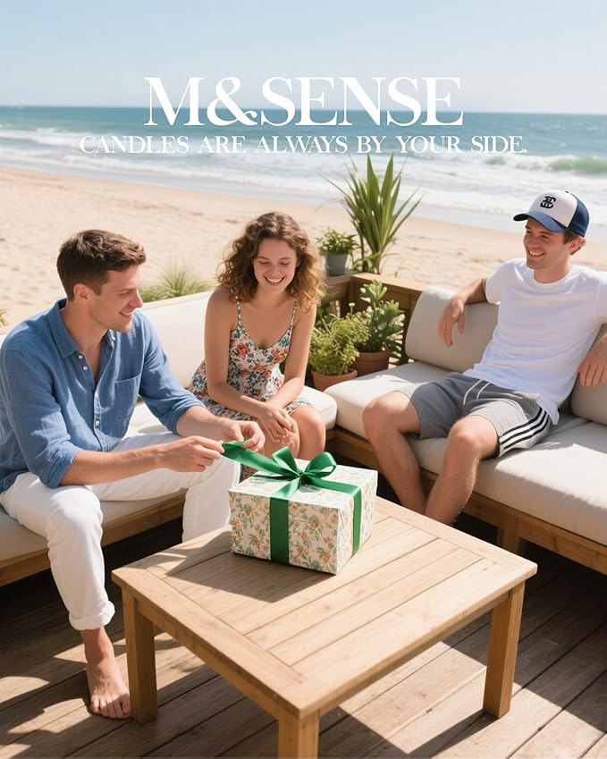 M&SENSE Coconut Beach Scented Candles Beach Soy Candle, Summer Candle for Stress Relief Meditation Relaxing, Housewarming Gifts for Women Men, 11.3oz 70 Hour Long Burning - Bloomnest