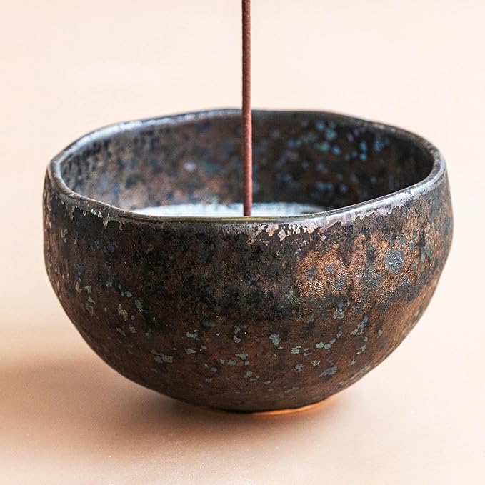 Asayu Japan Incense Burner Kit with Grey Incense Ash (50 g) and Incense Bowl, 100% Zen Made in Japan, Japanese Ceramic Incense Holder with Sand Set for Incense Sticks and Resin - Bloomnest