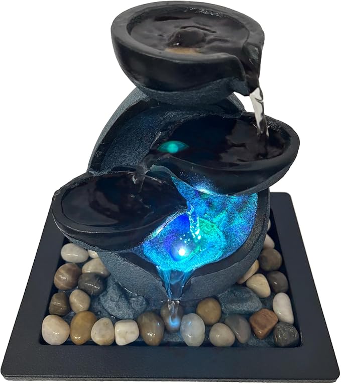 Indoor Tabletop Water Fountain, Resin Meditation Fountain with Color LED Light, Indoor Waterfall Feature for Home Office Decor - Bloomnest