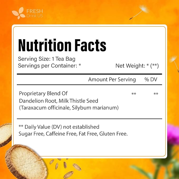 FreshDrinkUS, Premium Dandelion Milk Thistle Herbal Tea | 135 Tea Bags | Herbal Blend with Dandelion Root & Milk Thistle Seed – Clean Plant-Based Daily Tea, Naturally Caffeine Free. Sugar Free. Vegan - Bloomnest