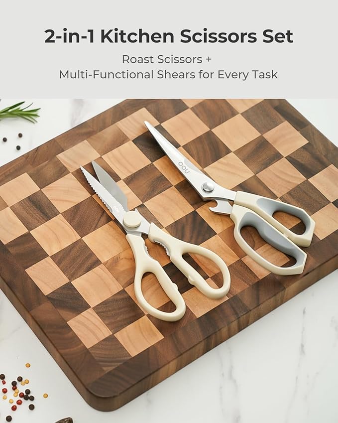 OOU Kitchen Scissors Set - Heavy Duty Stainless Steel All Purpose Shears 2-Pack, Comfort Grip Handles & Protective Sheath, Dishwasher Safe - Bloomnest