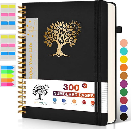 Large Spiral Notebook Journal for Women Men - 300 Numbered Lined Pages, College Ruled, A4 Hardcover Spiral Bound Notebook for School, Work, Note Taking, Writing, Leather Spiral Journal 8.5"x11" - Bloomnest