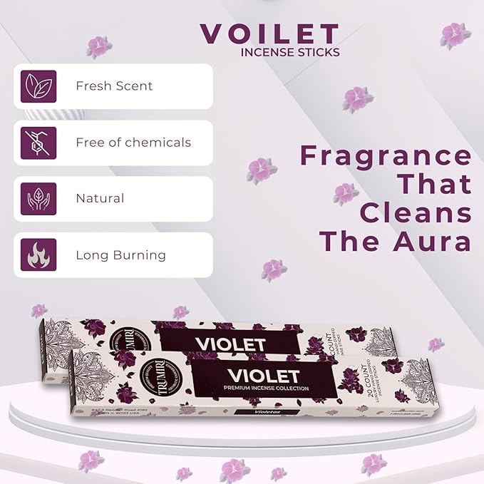 Violet Incense Sticks - Total 120 Insence-Sticks - 6 Packs of 20 Insense - Inciensos - Inscents - Natural Non Toxic Ingredients - Incents - Incence - Inscense - Insents TRUMIRI