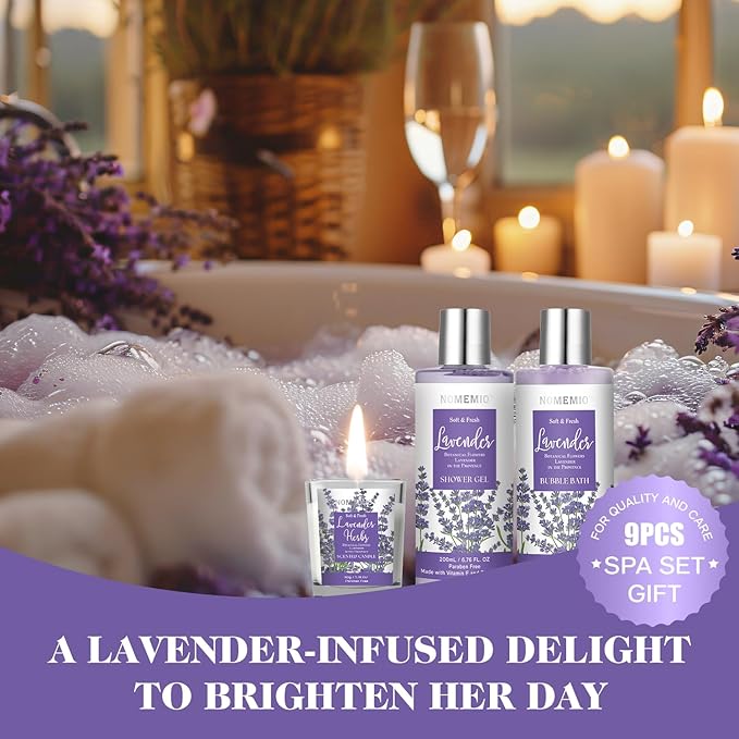 Valentine's Day Gift for Women, Spa Gift Basket for Women, 8pcs Lavender Spa Kit Set with Body Wash, Bubble Bath, Scrub, Bath & Beauty Skin Care Gift Sets, Christmas Gifts Set for Women, Her, Mom - Bloomnest