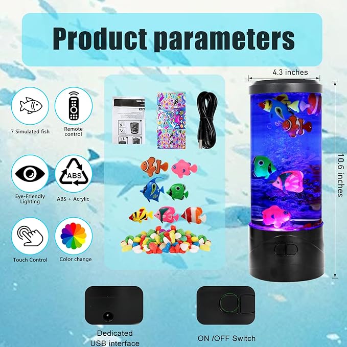 Toycol Bubble Fish Lamp – 7 Changing Colors LED Ocean Night Light, Lamp with 7 Fake Fish & USB Powered, Ideal Decor for Home and Office & Excellent Gift for Kids and Adults - Bloomnest
