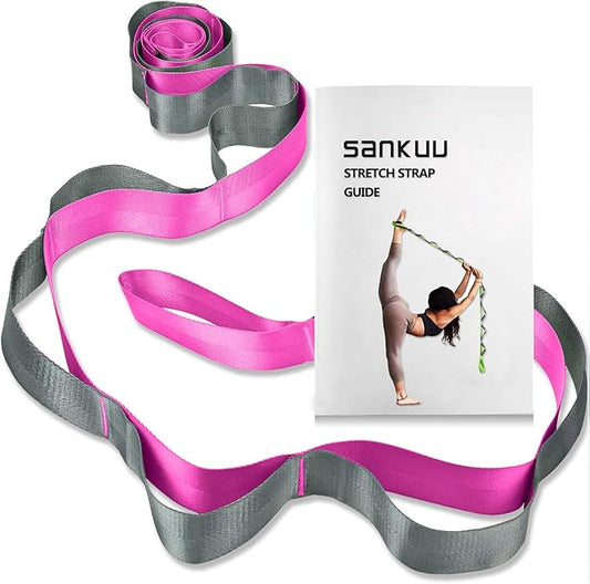 SANKUU Yoga Straps Stretching Strap with 12 Loops Workout Poster, Straps for Stretching Physical Therapy Equipment Long Stretch Out Bands for Exercise, Pilates and Gymnastics for Women Men - Bloomnest