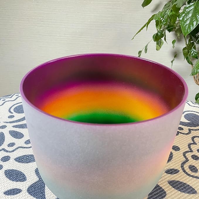 Hye-eun Rainbow Crystal Singing Bowl, 432hz 8inch B Note Frosted Quartz Crown Chakra Tuned Sound Bowl for Yoga Healing Sound Energy Vibration Meditation - Bloomnest
