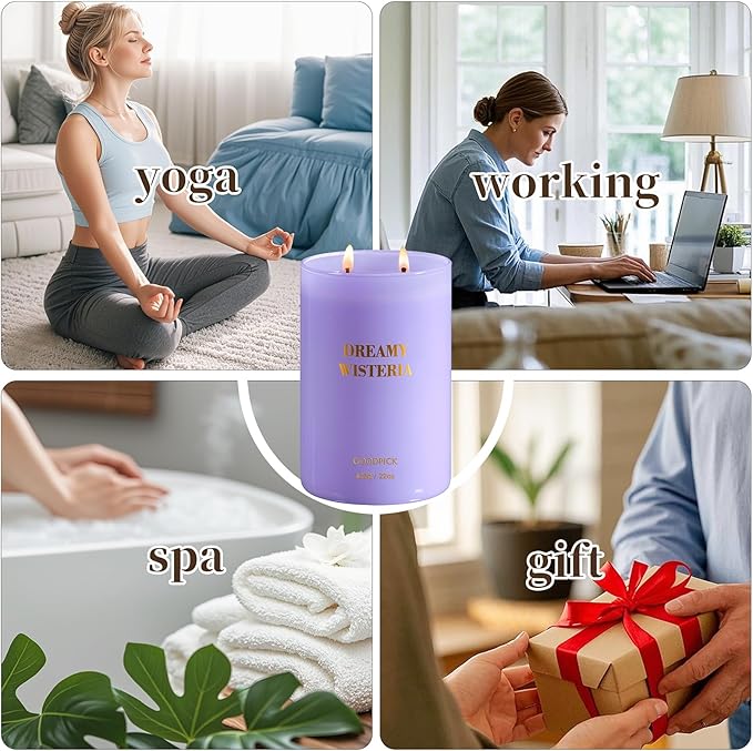 Goodpick Scented Candles, Wisteria Lavender Gifts for Women, Soy Candles for Home Scented, 22oz Long-Lasting Highly Scented - Bloomnest