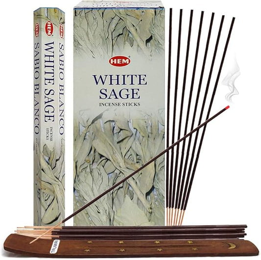 Trumiri Incense Stick Holder Bundle with Hem White Sage 20g Incense Sticks - Pack of 6 (Approx 120 Sticks) TRUMIRI