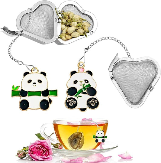 Tea infusers, loose tea strainer, Heart shaped tea ball + cute animal pendant, reusable tea steeper makes afternoon tea meaningful (Panda, 2PCS) - Bloomnest
