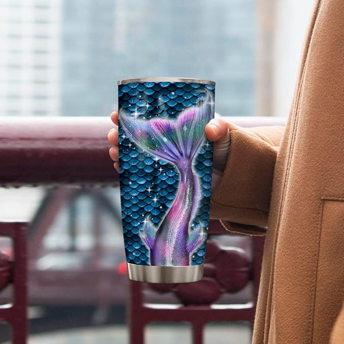 winorax Personalized Mermaid Tumbler Mermaids Tail Pattern Design Tumblers Stainless Steel 20oz 30oz Travel Cups Unique Gifts for Women Girls Kids Birthday Christmas Xmas Presents Idea - Bloomnest