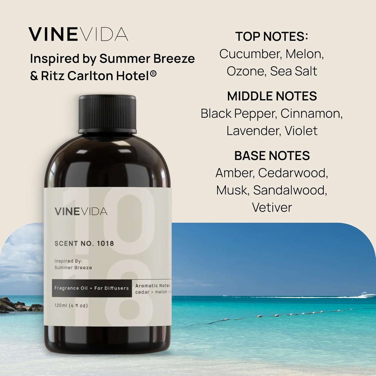 VINEVIDA (16oz) Hotel Fragrance Collection Diffuser Oil - Hotel Scents Diffusers for Home - Cold Air Diffuser Oil - Hotel Scent Essential Oil - Scent No.1018 Inspired by Ritz Carlton Hotel