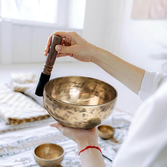 Automatic Singing Bowl Set,8" Tibetan Singing Bowl by Nepalese Handicraft, Master-level Himalayan Sound Healing Suitable for Yoga, Meditation&Relaxation, Mindfulness, Healing and Chakra Balancing - Bloomnest