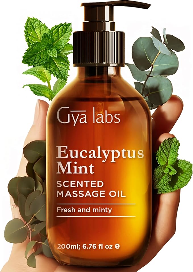 Gya Labs Eucalyptus Mint Massage Oil for Sore Muscles & Deep Relaxation - 6.76 fl oz - 100% All Natural Non-Greasy Body Massage Oil with Argan & Jojoba Oil for Men & Women - Professional & Home Use - Bloomnest