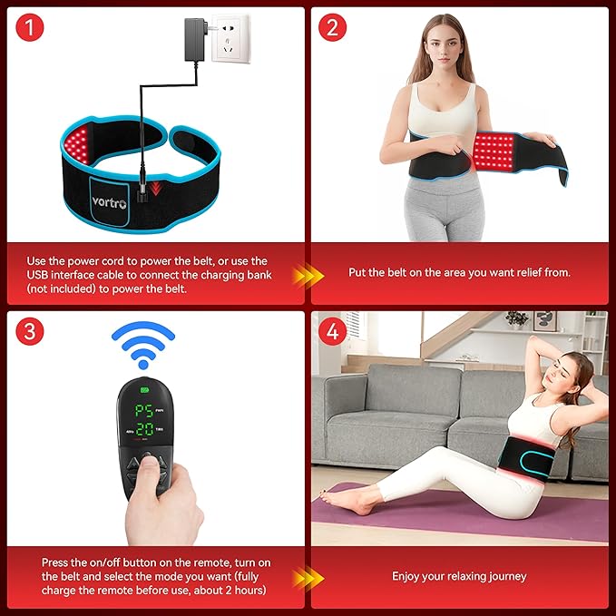 Red Light Therapy Belt, Infrared Red Light Therapy for Body, Waist and Back, Upgraded 150 LEDs 660nm & 850nm Infrared Light Therapy Device, Adjustable & Portable for Relief and Relaxation VortroRedLightTherapy