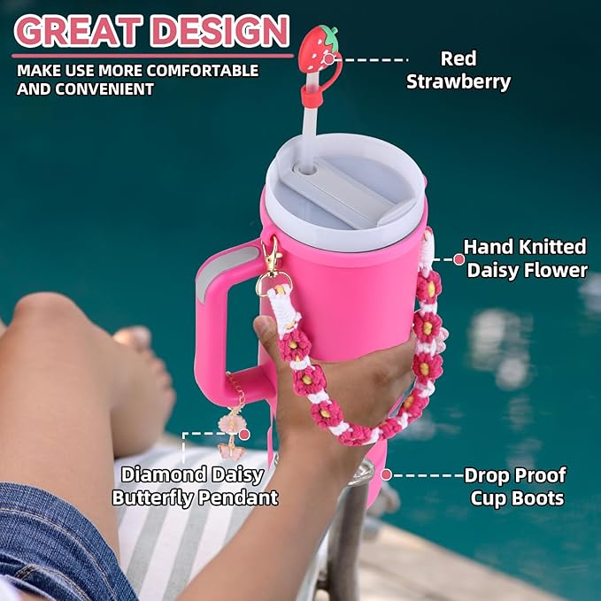 40 oz Tumbler Insulated Mug w/Straw & Flip Cap Lids - Cup Holder Bottle with 6 Accessories Set for Hot, Cold Drink - Leak-Proof - Water, Coffee Portable Travel Mug (Barbie) - Bloomnest