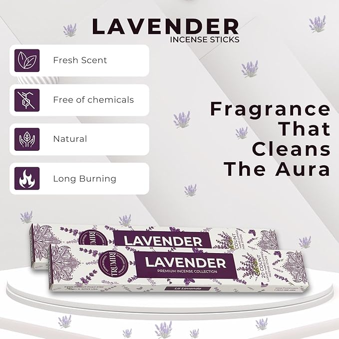 Lavender Incense Sticks - Incienso de Lavanda - Total 120 Insence-Sticks - 6 Packs of 20 Insense - Inciensos - Inscents - Natural Non Toxic Ingredients - Incents - Incence - Inscense - Insents TRUMIRI