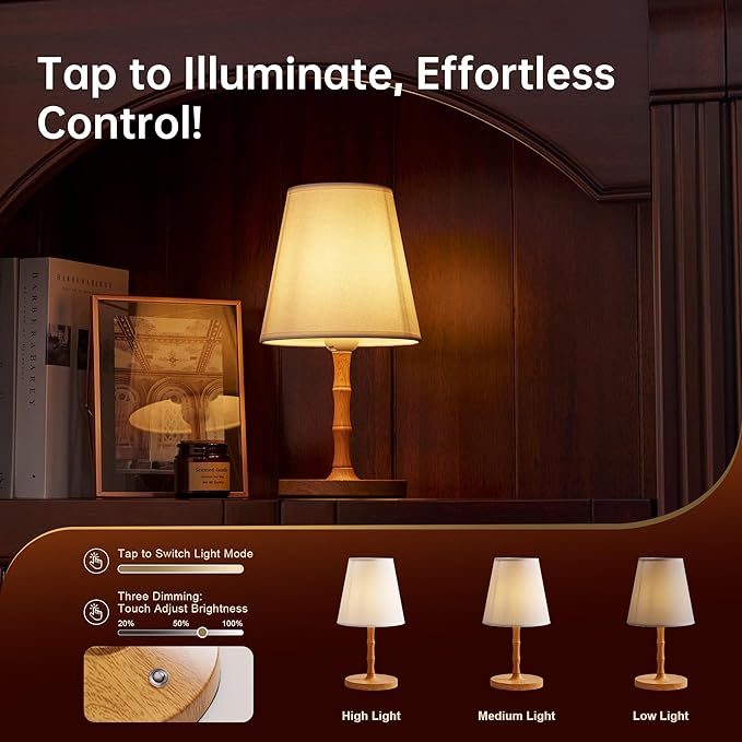 Table Lamp Bedside Desk Lamp,Cordless Rechargeable Battery Operated Lamps for Bedroom Night Stands,3 Colors Touch Dimmable Small Table Kitchen Lamps for Living Room,4000mAh LED (Fabric Shade) - Bloomnest
