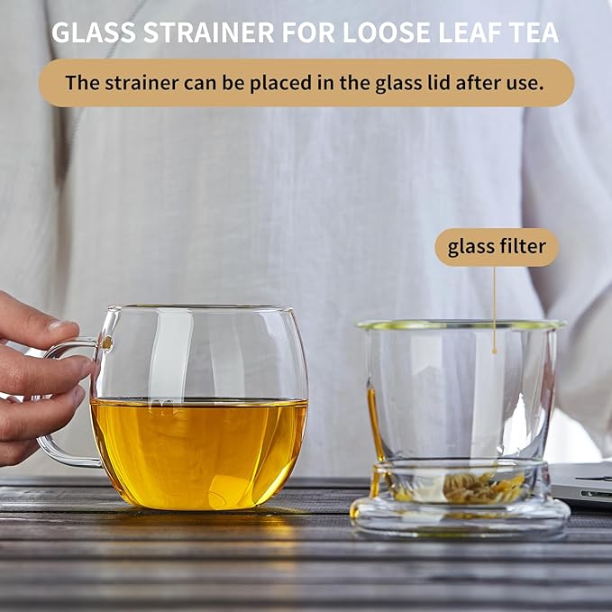 Glass Tea Cup with Infuser and Lid, 17oz/500ml Large Borosilicate Teacup, Clear Mug for Loose Leaf Tea, Blooming Tea, Tea Bags - Perfect Christmas or Birthday Gift for Women - Bloomnest
