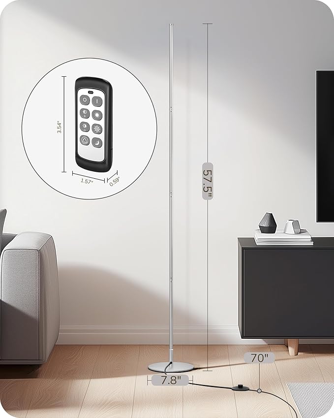 EDISHINE LED Standing Floor Lamp, Dimmable Corner Standing Light with Remote, 3 Color Temperature 3000K-4500K-6000K, 57.5" Modern Floor Lamps for Living Room, Bedroom, Office, Silver - Bloomnest