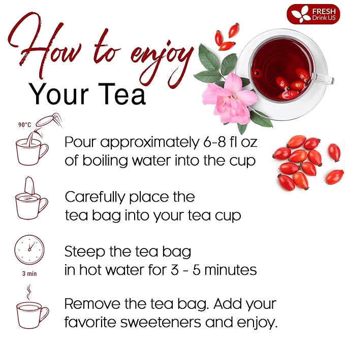 FreshDrinkUS, Premium 135 Rosehip Tea Bags, 100% Natural & Pure from Rose Hip Fruits. Loose Rosehip Herbal Tea. Made with Natural Material Tea Bags. No Sugar, No Caffeine, No Gluten, Vegan. - Bloomnest