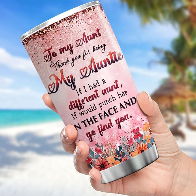Thank You For Being My Auntie Coffee Tumbler 20oz Vintage Flower Floral Print Coffee Cup With Lid Stainless Steel Travel Mug Aunt Gifts From Niece Birthday Present For Aunts - Bloomnest