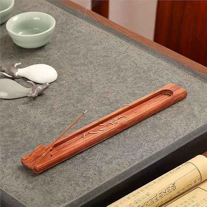 Wood Incense Holder for Sticks with Adjustable Angle & Ash Catcher | 9.8 Inch Inscent Stick Holder Burner | Zen Yoga Room Decor, Durable Natural Teak Incense Holders for Stick Incense - Bloomnest