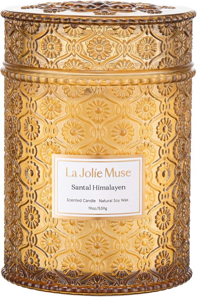 LA JOLIE MUSE Santal Himalayen Candle - Sandalwood, Fig & Amber |19 oz Large Wooden Wick Candle | Natural Soy Wax | 90 Hours Clean Burn | Gift-Ready for Hosts & Gatherings | Elegant Home Décor - Bloomnest